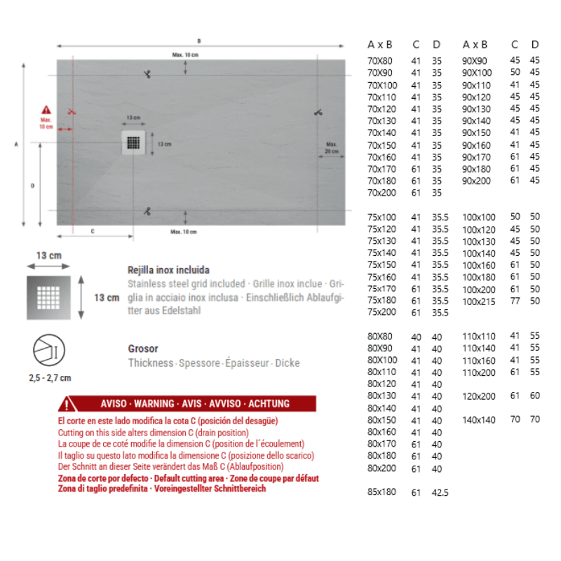 Receveur de douche 80 x 80 cm extra plat en résine minérale OPTIMA surface ardoisée 4 coloris - 4