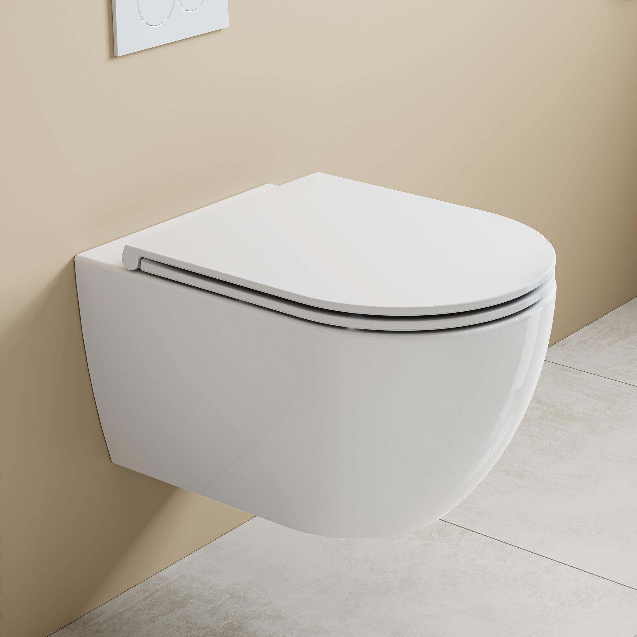 HOROW Bezramowa toaleta do montażu na ścianie ceramiczna - z siedziskiem - Konstrukcja spłuczki dwuotworowej 360° - 525 x 358 x 360 mm