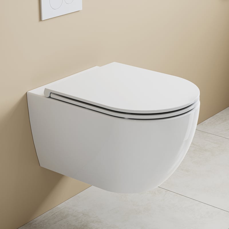 HOROW Bezramowa toaleta do montażu na ścianie ceramiczna - z siedziskiem - Konstrukcja spłuczki dwuotworowej 360° - 525 x 358 x 360 mm