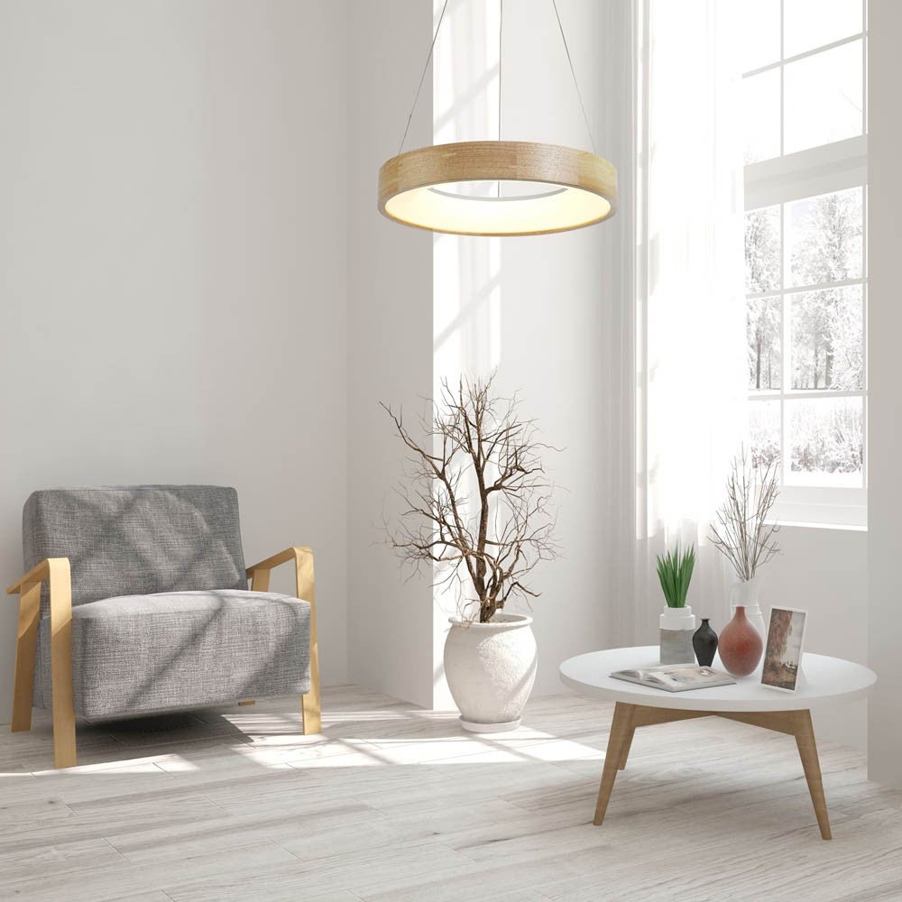 Lampadario In Legno Massiccio Fatto In Germania – LED Dimmerabile 2000 Lumen, Luce Calda, 100 Cm Di Quercia Selvatica – Design Sostenibile E Artigianale - 4