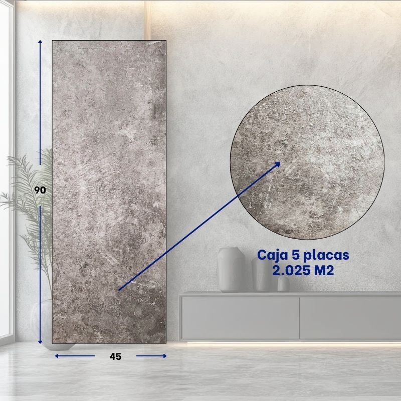 Arquiservi - Revestimiento pared SPC Microcemento oscuro, paneles 45X90 (2,025M2) Impermeable, fácil instalar, apto para baño y cocinas. - 2