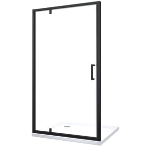 Porte de douche à ouverture battante roto-translante avec pivots asymétriques, cadre noir mat réversible Cm 96-99 H 200