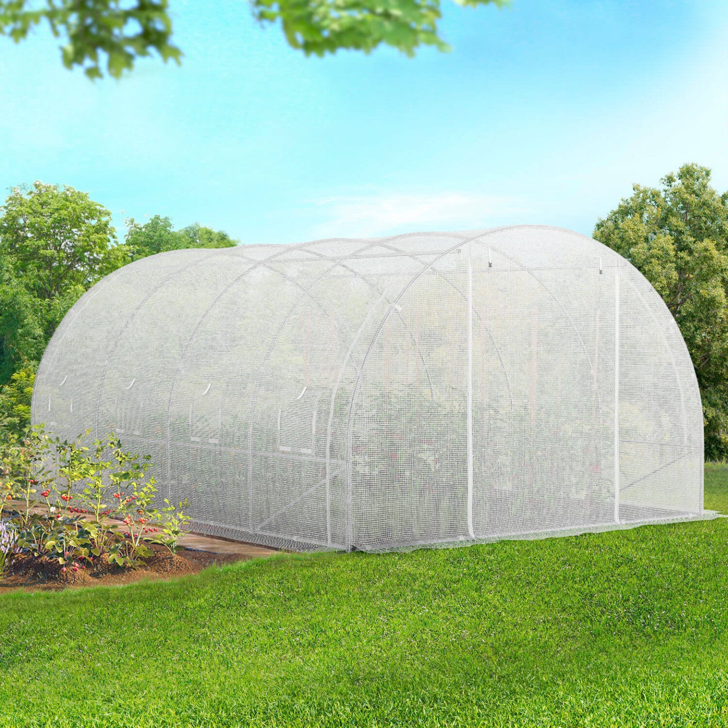 Serre de jardin tunnel 12m² 4 x 3 x 2 m acier galvanisé + bâche anti-UV avec porte et fenêtres ZEBRA blanches toutes saisons - 3