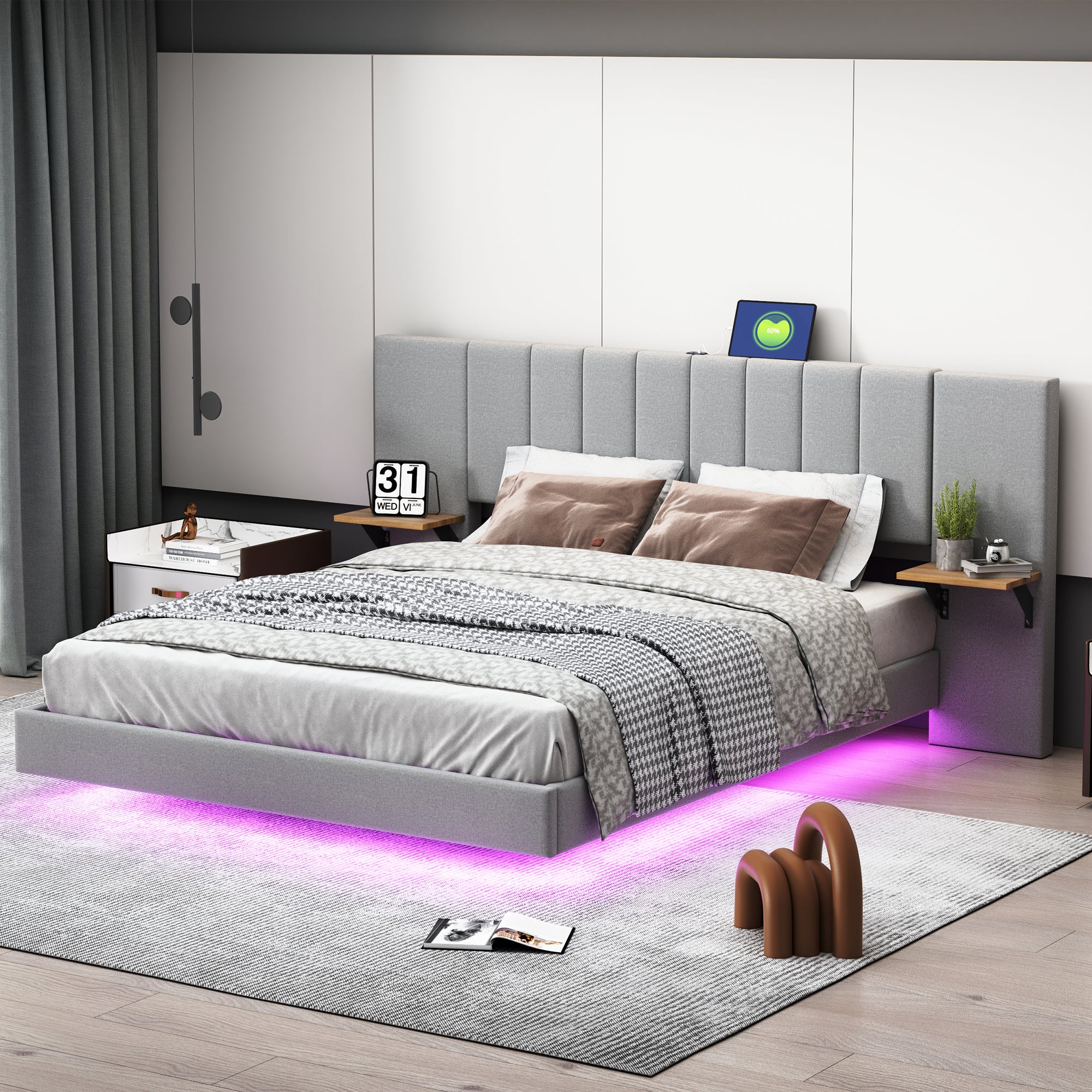 Lit Adulte X Cm Avec Led Lit Capitonn Gris Avec T Te De Lit Et