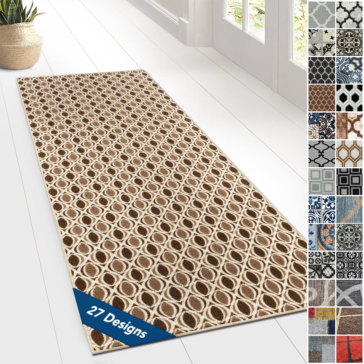 Tapis Vinyle Géométrique Rose - 47x80 Cm - Antidérapant R9, Antifongique, Ignifuge B1 - Pour Cuisine, Salle De Bain, Salon