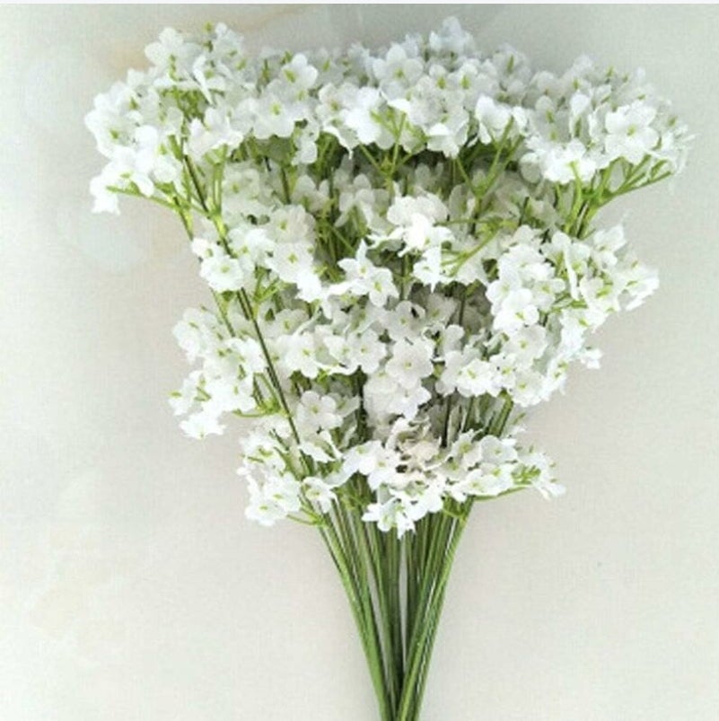 (Blanco) 10 ramos de flores artificiales decorativas de gypsophila de seda sintética para ramos de novia y decoración DIY. - 3