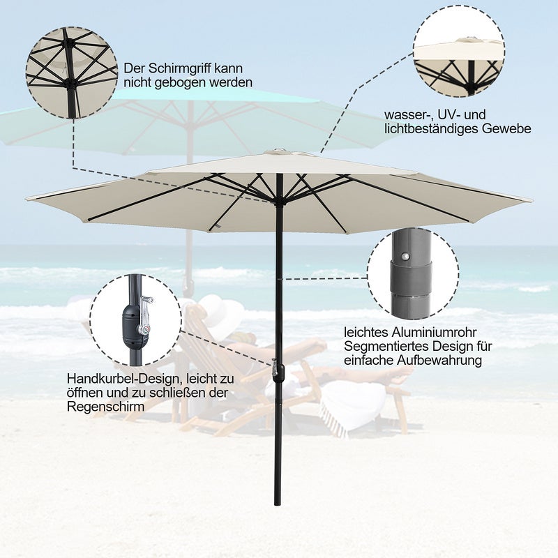 Parasol de jardin - Parasol - Résistantes à Intempéries - Ø 350 cm - Beige, Parasol de plage, Résistant aux UV - 3