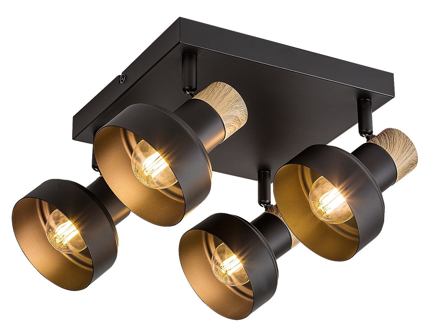 Reflektor sufitowy spot natynkowy Saskia kwadratowy czarny-dąb 4xE14x15W wym: 15 x 37,5 x 37,5 cm metal Rabalux
