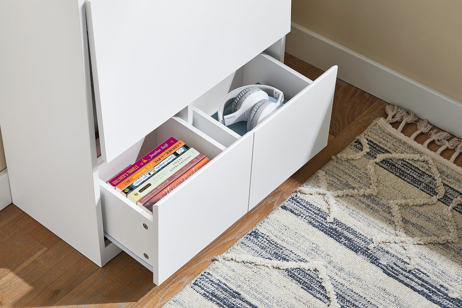 SoBuy Bureau Pliant Table d'Ordinateur Rabattable, Table de Bureau avec Étagères de Rangement, Blanc-Naturel FWT109-WN - 6