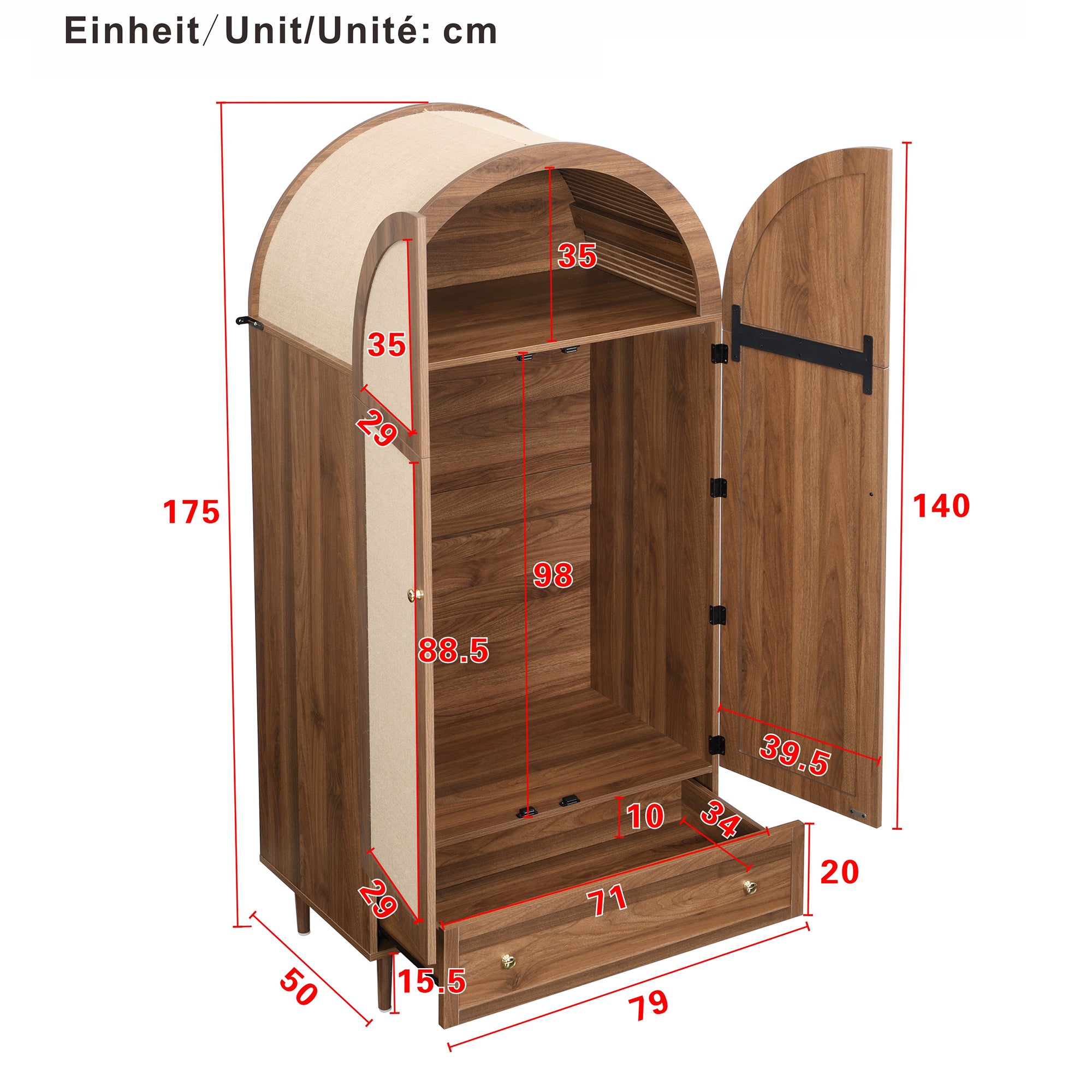 Szafa 79x50x175cm - 2 drzwi i 1 szuflada - imitacja orzecha - MDF - brązowa - 6