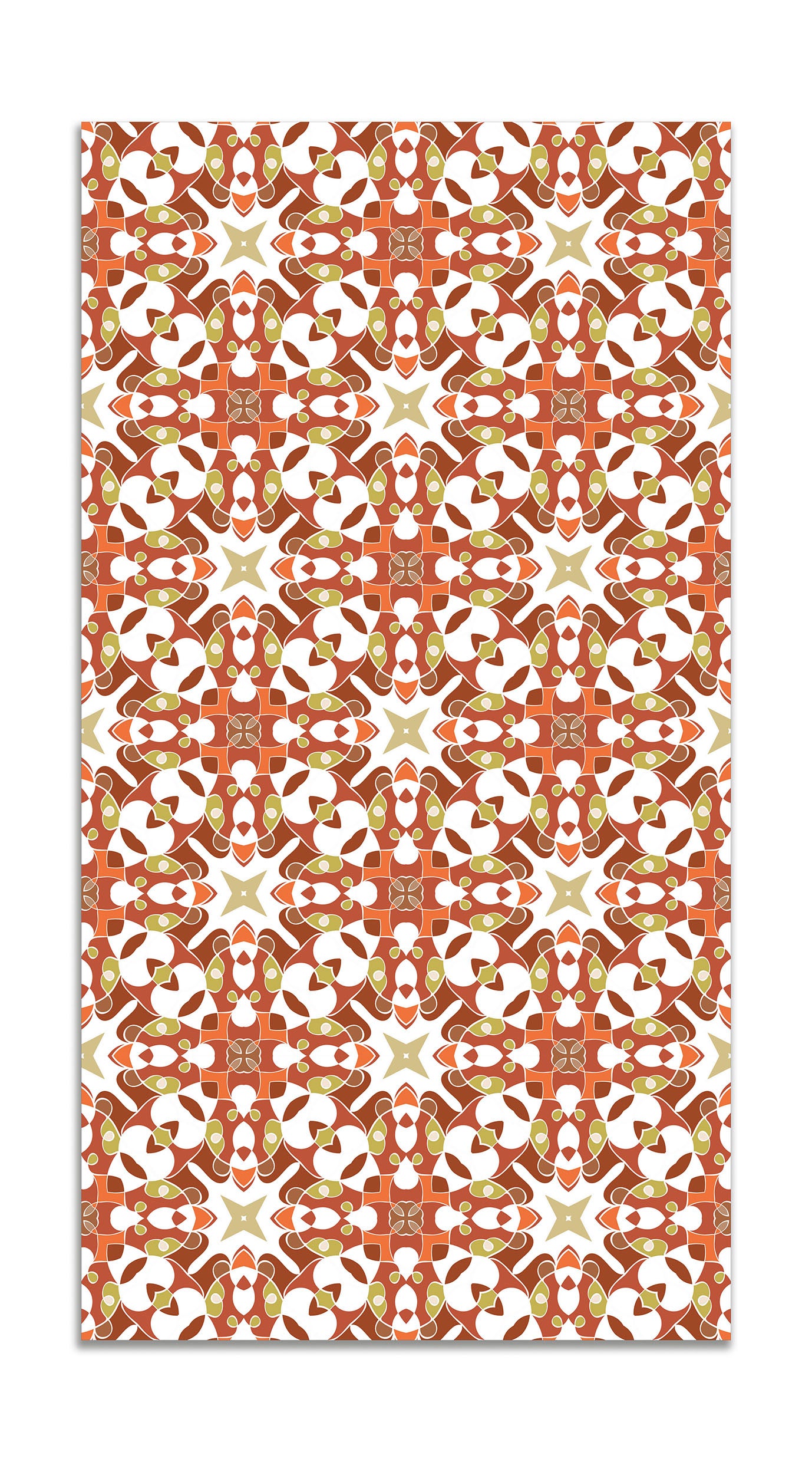 Panorama alfombra vinílica azulejo hidráulico tipo oriental naranja 200x250 cm - alfombra cocina vinilo - alfombra salón antideslizante