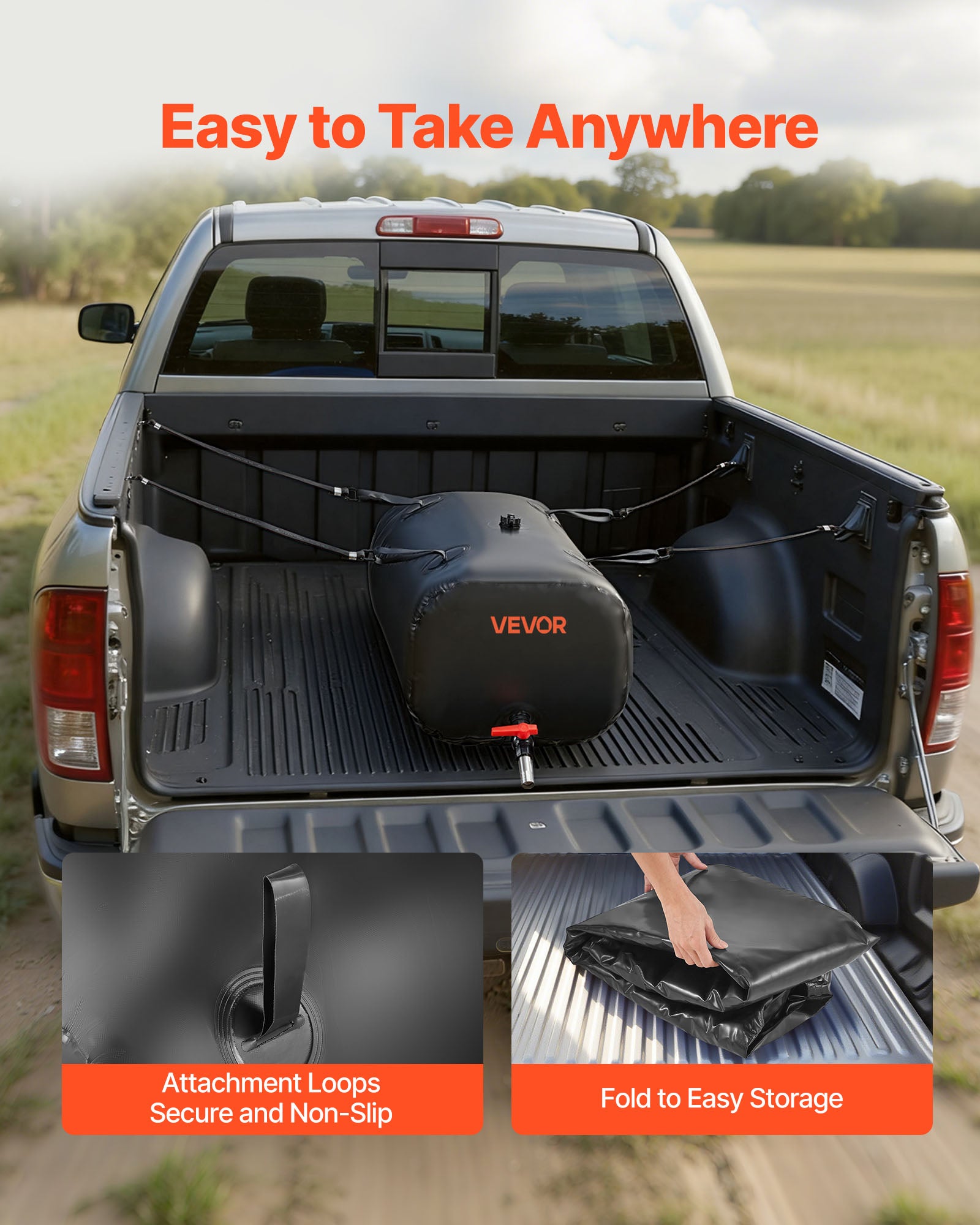 Serbatoio Acqua VEVOR Dolce 113L Sacca Stoccaggio Acqua Pieghevole Borsa Contenitore Acqua in PVC 1000D per Irrigazione del Giardino, Durevole, Nero - 6