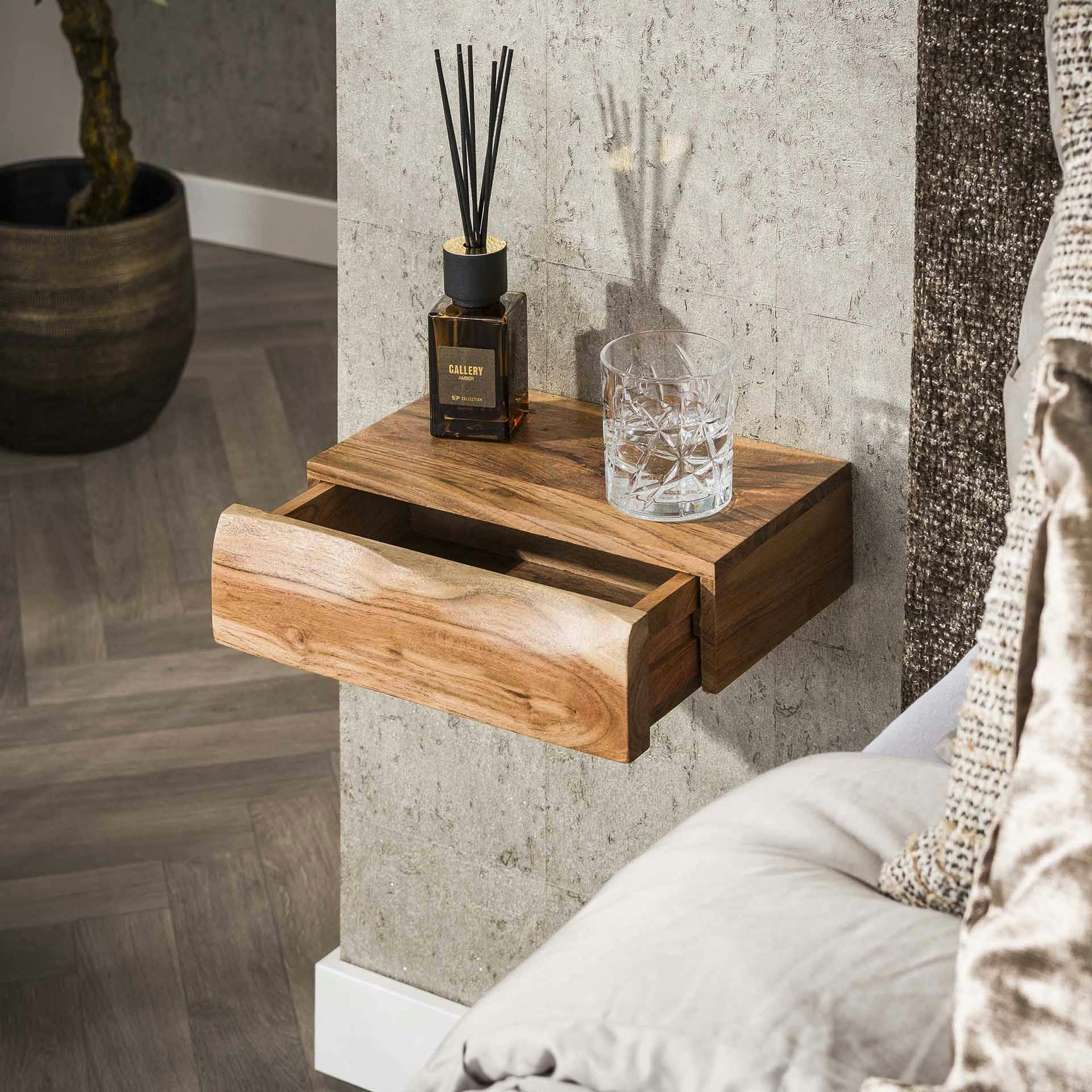 Petite table de chevet murale en bois clair 1 tiroir (lot de 2) MELBOURNE - 2