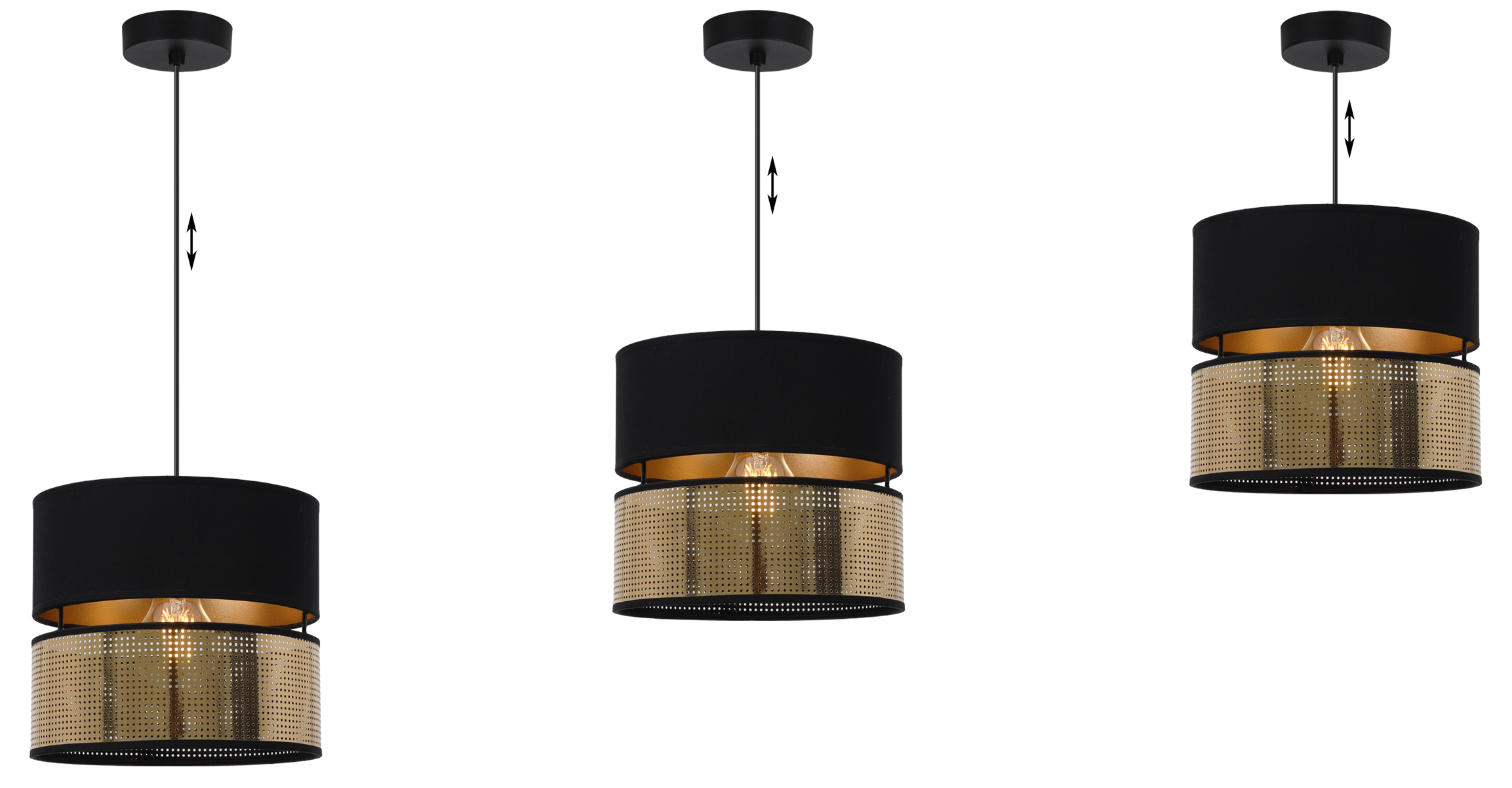 Lampa sufitowa wisząca Asti Duo czarna glamour 1xE27 abażur okrągły tuba 20cm czarny/złoty Light Home LH - 7