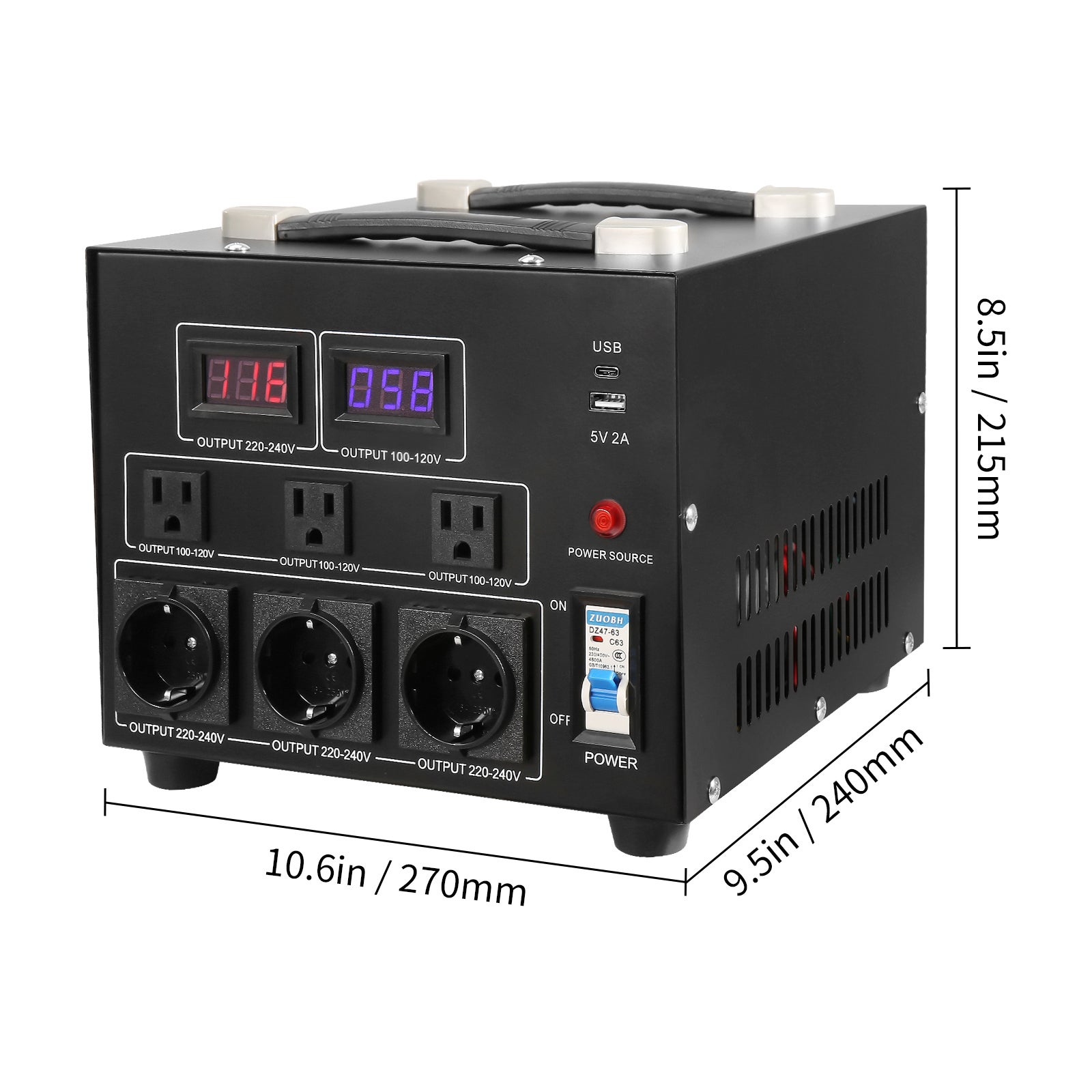 Transformateur convertisseur tension, 5000 W, élévateur/abaisseur robuste, 110 V à 220 V et 220 V à 110 V, prise américaine, prise SucceBuy - 2