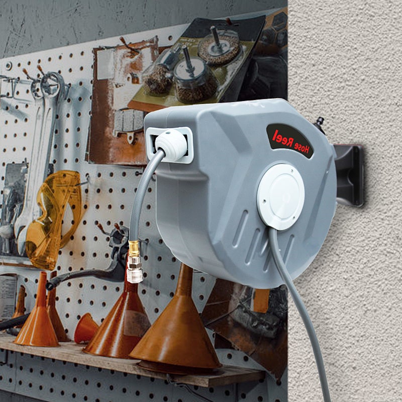 20 m Enrouleur de tuyau à air comprimé Dévidoir Tuyau Automatique raccord rapide 1/4