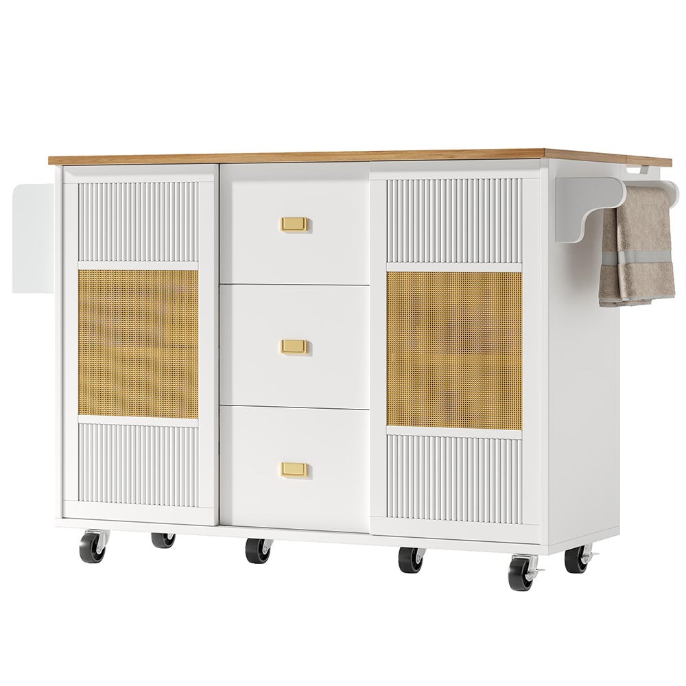 Îlot de cuisine avec roulettesporte-serviettesétagère à épices étagères réglables blanc - 3