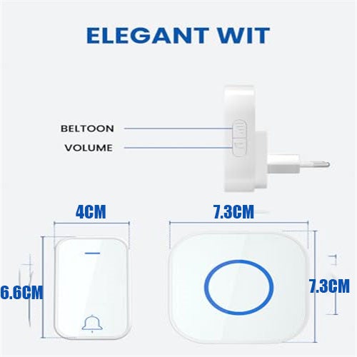 Blanc & Sonnette sans fil, sonnette sans fil étanche IP44, portée de 350 mètres, 38 mélodies, 4 niveaux de volume (0-90 dB), 2 émetteur + 1 récepteur - 4