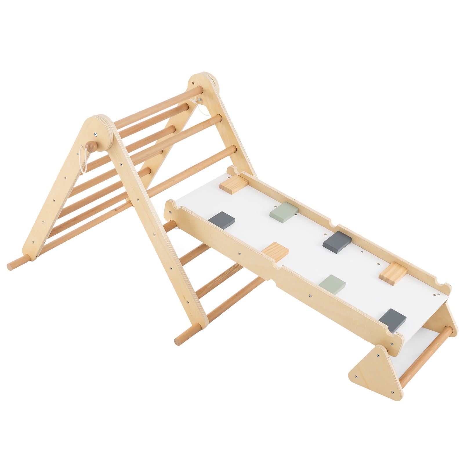 Trójkąt wspinaczkowy Montessori (dwustronna rampa) oraz składana drewniana drabinka wspinaczkowa (3 poziomy regulacji) dla dzieci powyżej 3 lat