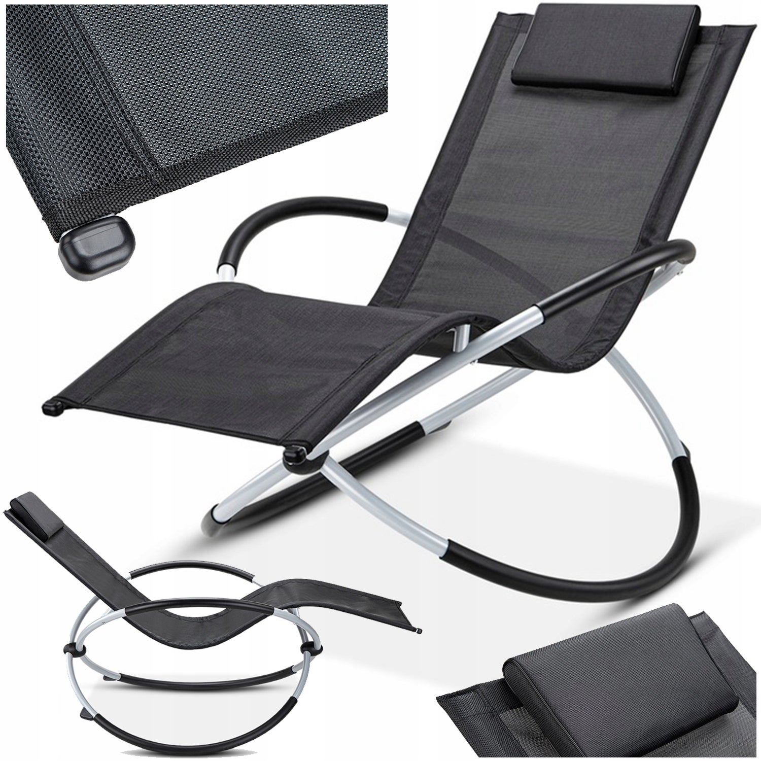 Leżak Ogrodowy Focus Garden Bujany 3w1 Galaxy Składany Wygodny Fotel na Balkon Czarny 1 szt