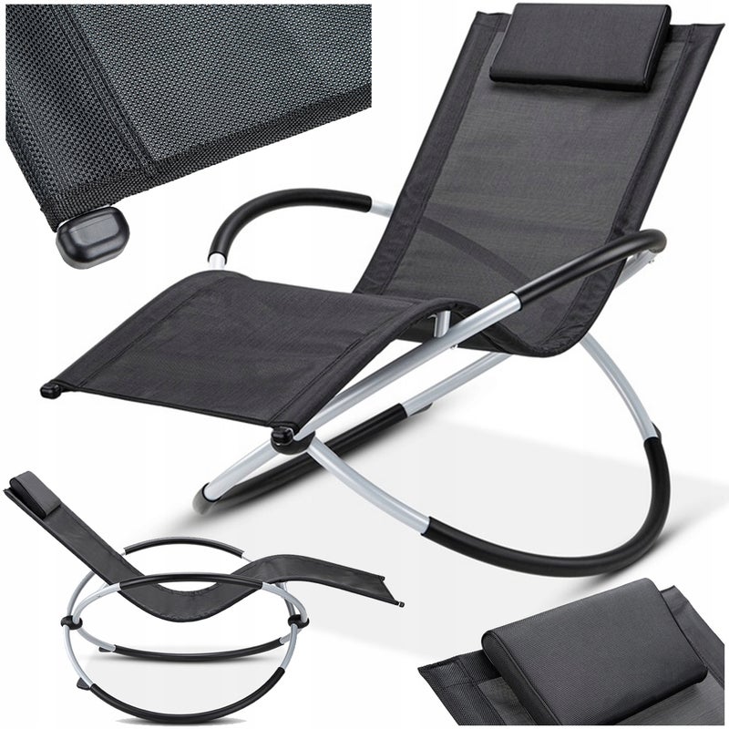 Leżak Ogrodowy Focus Garden Bujany 3w1 Galaxy Składany Wygodny Fotel na Balkon Czarny 1 szt