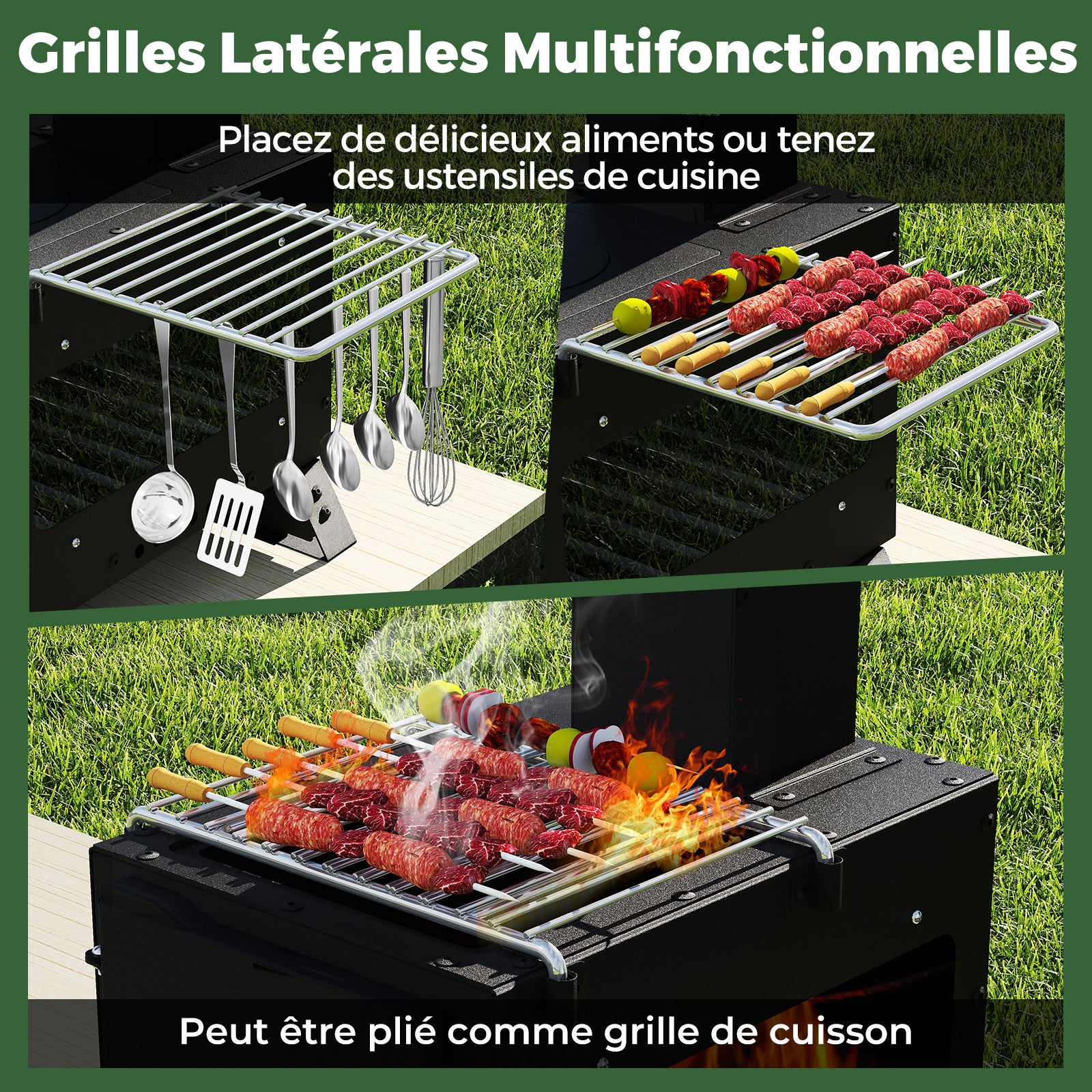 Mini Poêle à Bois Portable avec 2 Grilles, Mini-brûleur Réchaud à Bois avec Vitre pour Camping, Pique-nique, Pêche et Barbecue, 54 x 36 x 44 cm - 8