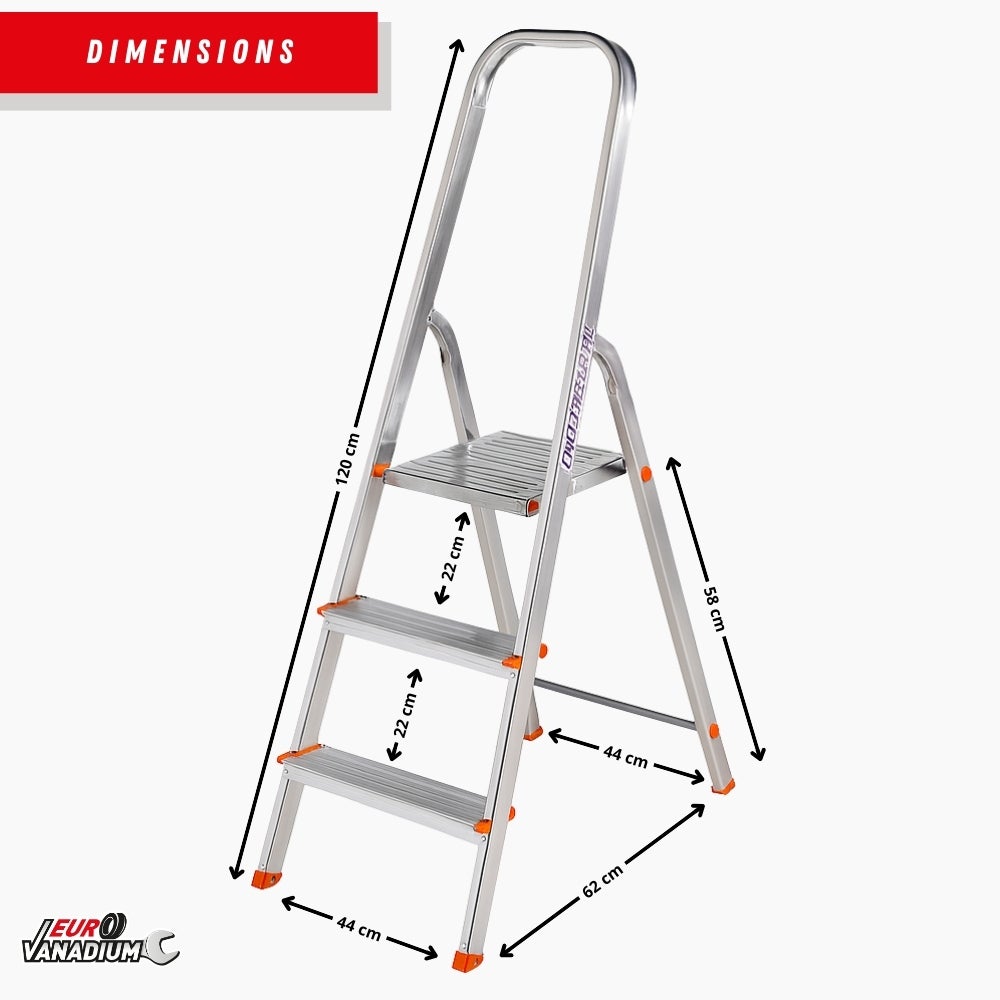 Escabeau aluminium 3 marches anti-dérapantes - Sécurité optimale pour bricolage, charge 150 kg - 4