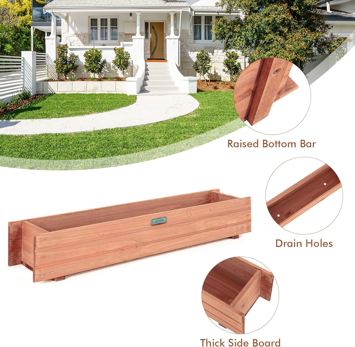 Jardinière Surélevée en Bois avec Construction Solide pour Légumes,Fleurs, Bac à Fleurs pour Terrasse/Jardin, 90X18X15 CM - 6