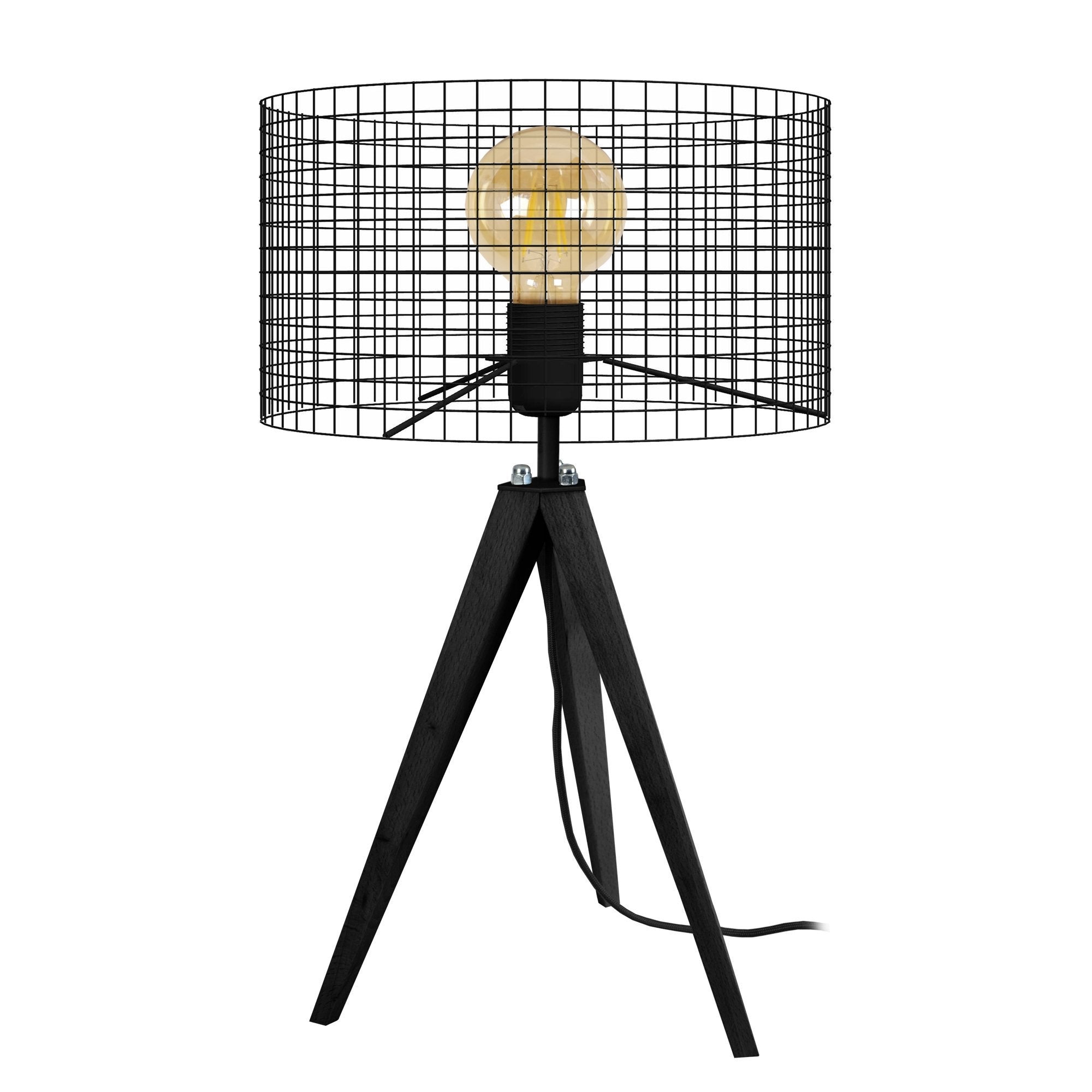 Lámpara de noche tosel noiron metal trípode madera negra d30 x h54 cm