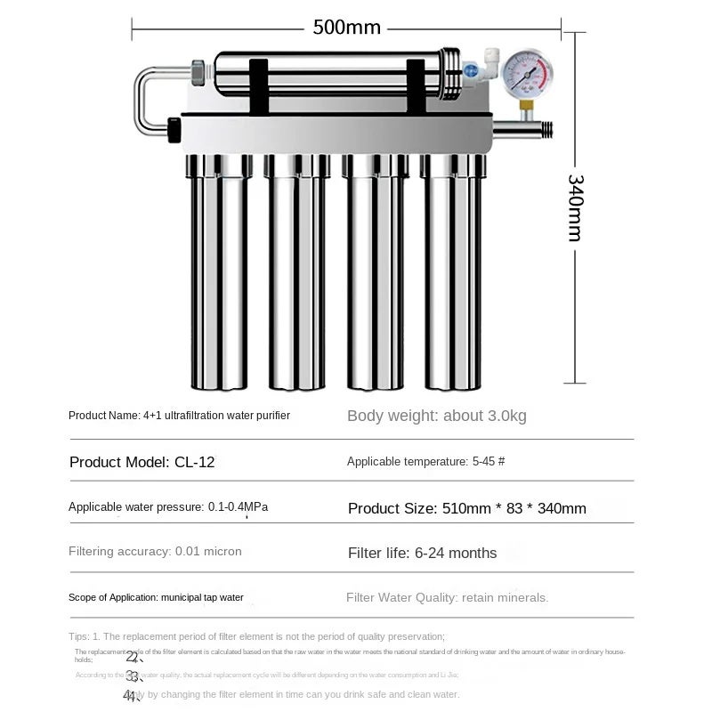 Purificador de água potável direto para cozinha em aço inoxidável, filtro de torneira de água de torneira, nível 5, filtro de água de ultrafiltração - 6