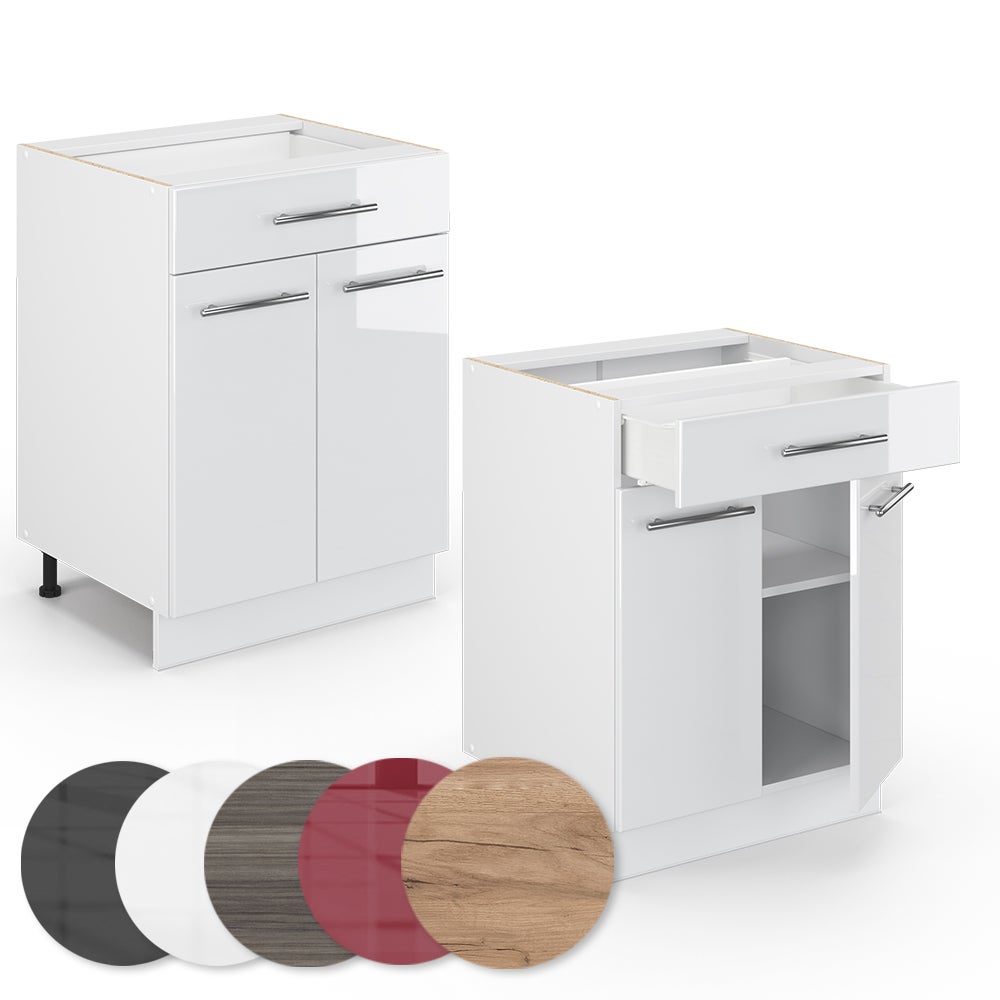 Vicco Meuble cuisine Fame-Line, Blanc Haute brillance, 60cm avec tiroir, sans PT - 5