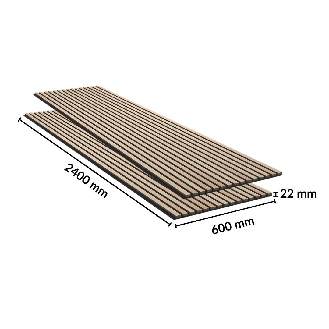 Lot de 6 Panneaux Acoustiques Muraux - Tasseaux Finition Chêne Blanc - Fond Noir - 240x60x2,2cm - SILAMP - 5