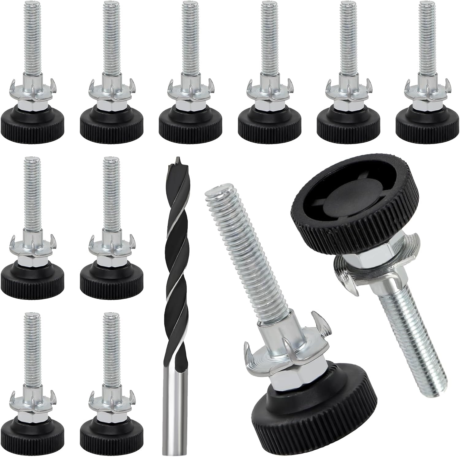 Set de 12 picioare reglabile M8x50mm, piulițe autoblocante, piulițe și burghie incluse, suporturi de nivelare pentru mobilier din lemn 12buc