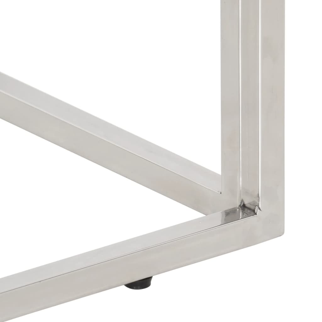 Table console argenté acier inoxydable et bois massif d'acacia - 7