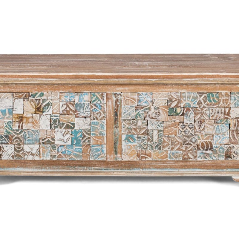 Komoda melanżowa z drewna manguier i wykończeniem w kolorze recyklingowym