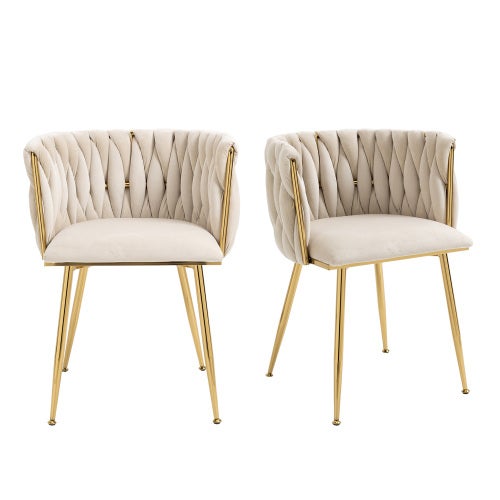 Set di 2 sedie - velluto - gambe in metallo dorato - beige