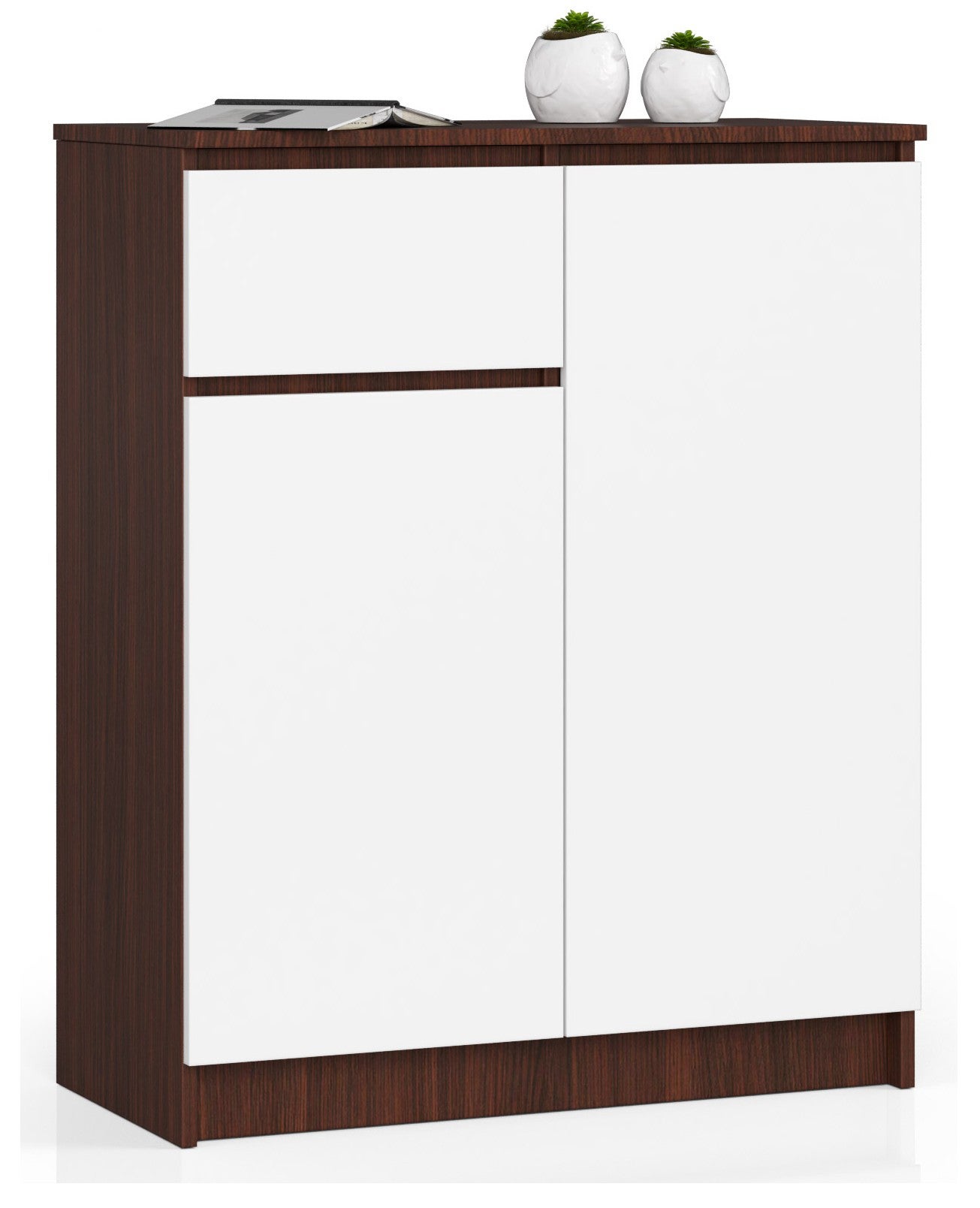 Komoda: 1 szuflada, 2 drzwi, 4 półki, wenge | biała, 80 x 99 x 40 cm