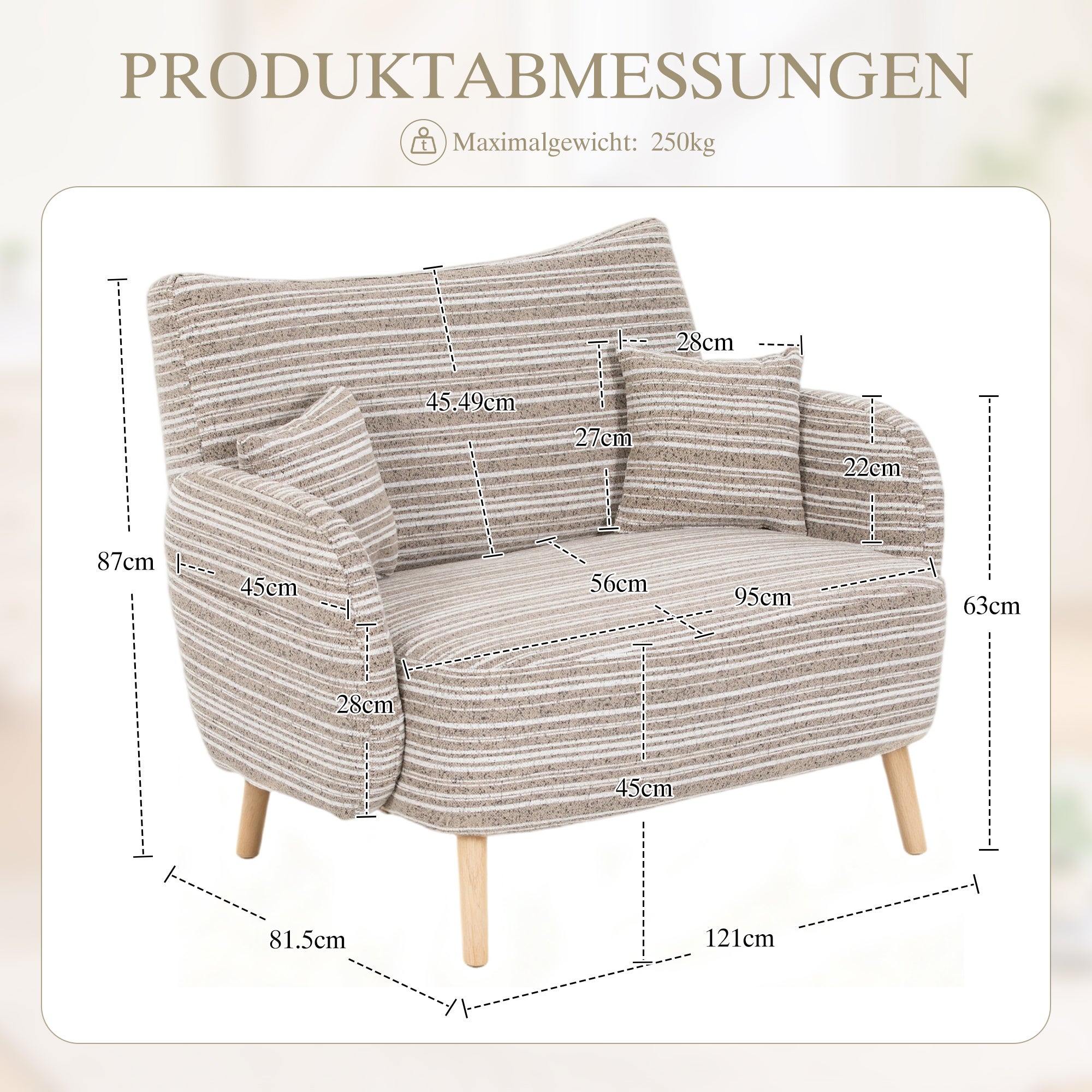 Canapé 2 places moderne avec poches de rangement, petit sofa profond avec accoudoirs rembourrés pour appartement et chambre, canapé droit chic, Beige - 4