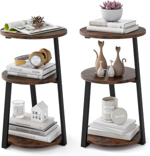 Table D'appoint Amovible En Forme De S - 3 Niveaux De Rangement, Roulettes, Bois Massif Et Acrylique, Marron 30 Cm