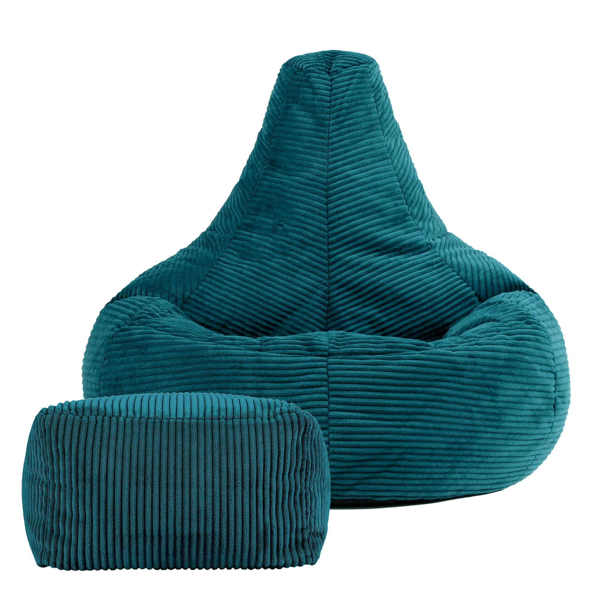 Pouf Icon à dossier haut avec repose-pied carré velours côtelé bleu canard, 84x84cm, Made in Allemagne, Oeko-Tex® - 4
