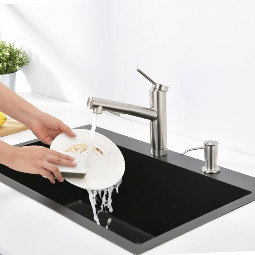 Distributeur de Savon Encastrable, Distributeur Savon Evier Cuisine Acier Inoxydable, Distributeur Savon Integre avec Bouteille 500ML,argent - 5
