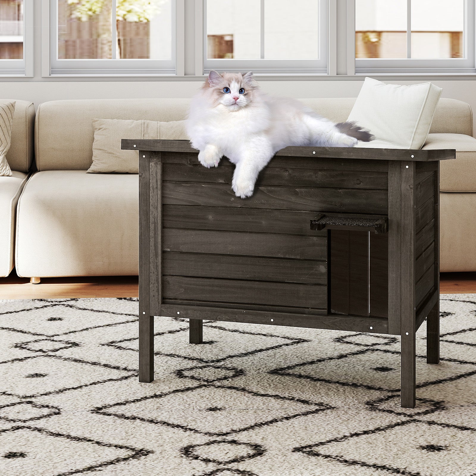 Maison Pour Chat D'extérieur Avec Plancher Surélevé - Tissu Oxford Isolant - Tailles M (45x35x34 Cm) Et L - 5