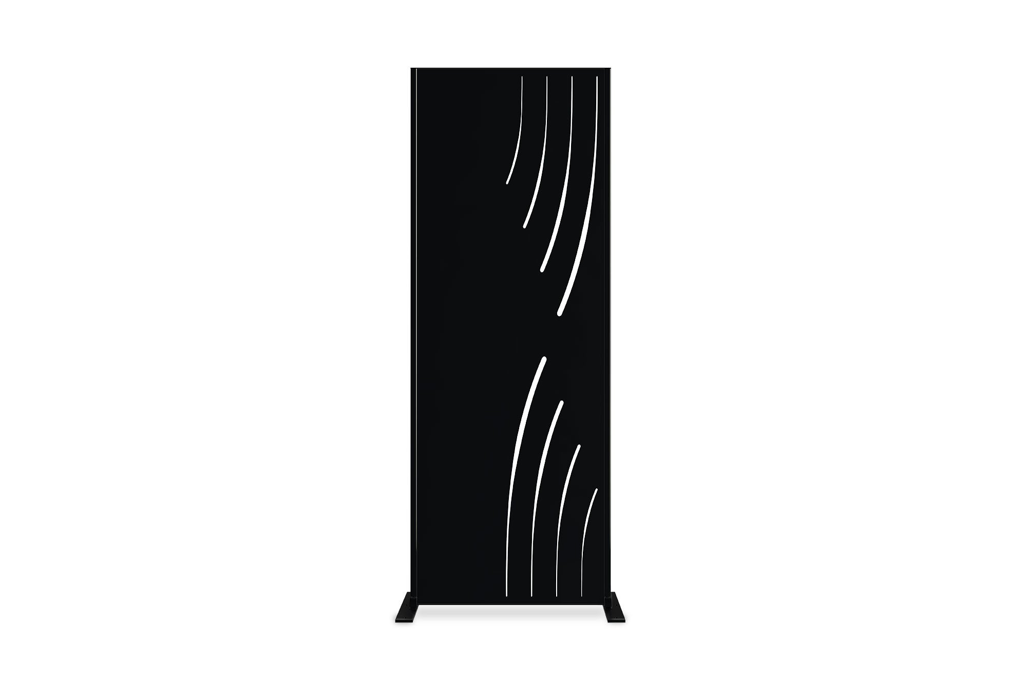 Panneau Décoratif VELETA En Acier Noir - Motif Nature, Dimensions 160x60 Cm, Pour Clôture Jardin, Terrasse, Intimité