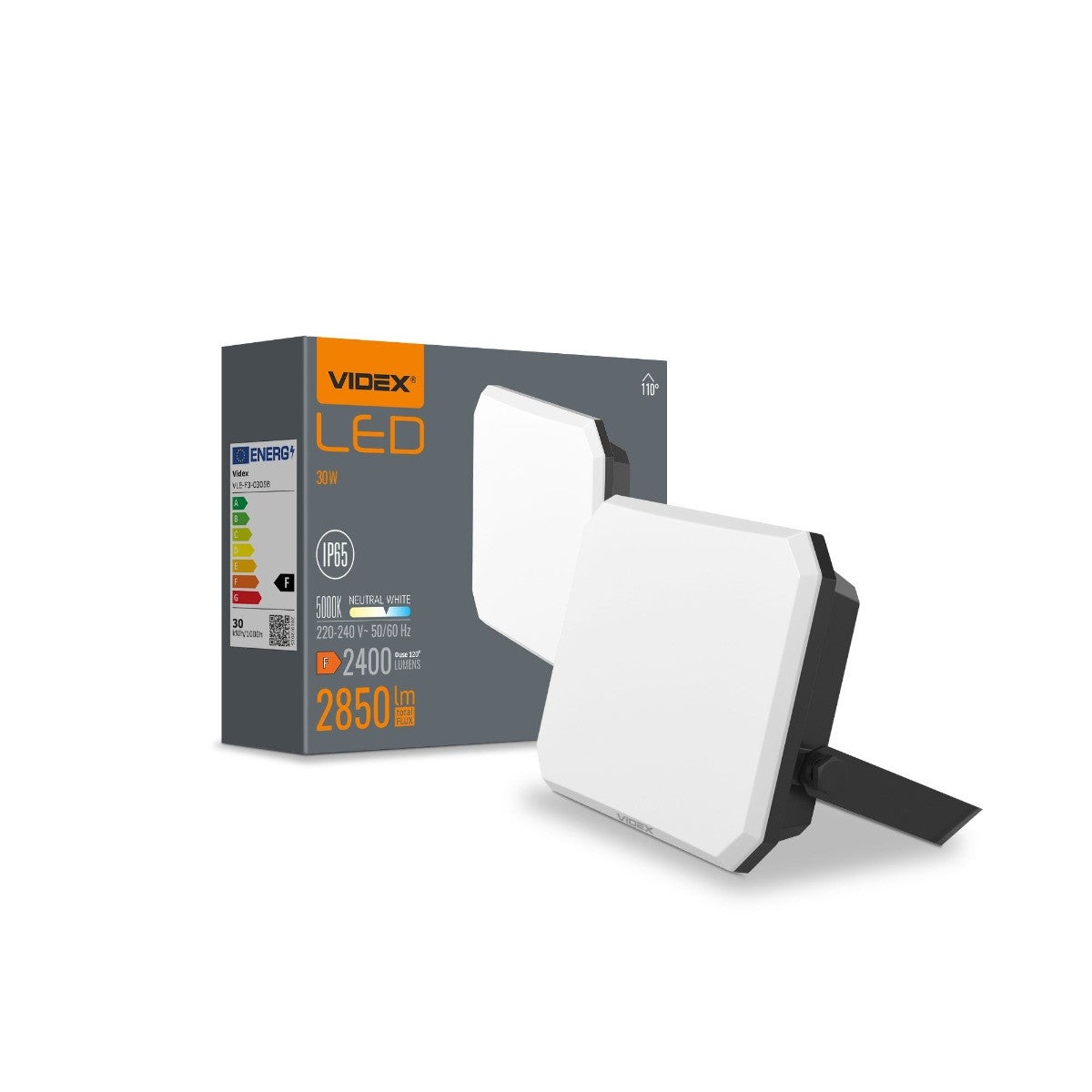 Naświetlacz LED czarny LED 30W 5000K 2400lm IP65 wym: 10 x 14,1 x 3,3 cm aluminium Videx