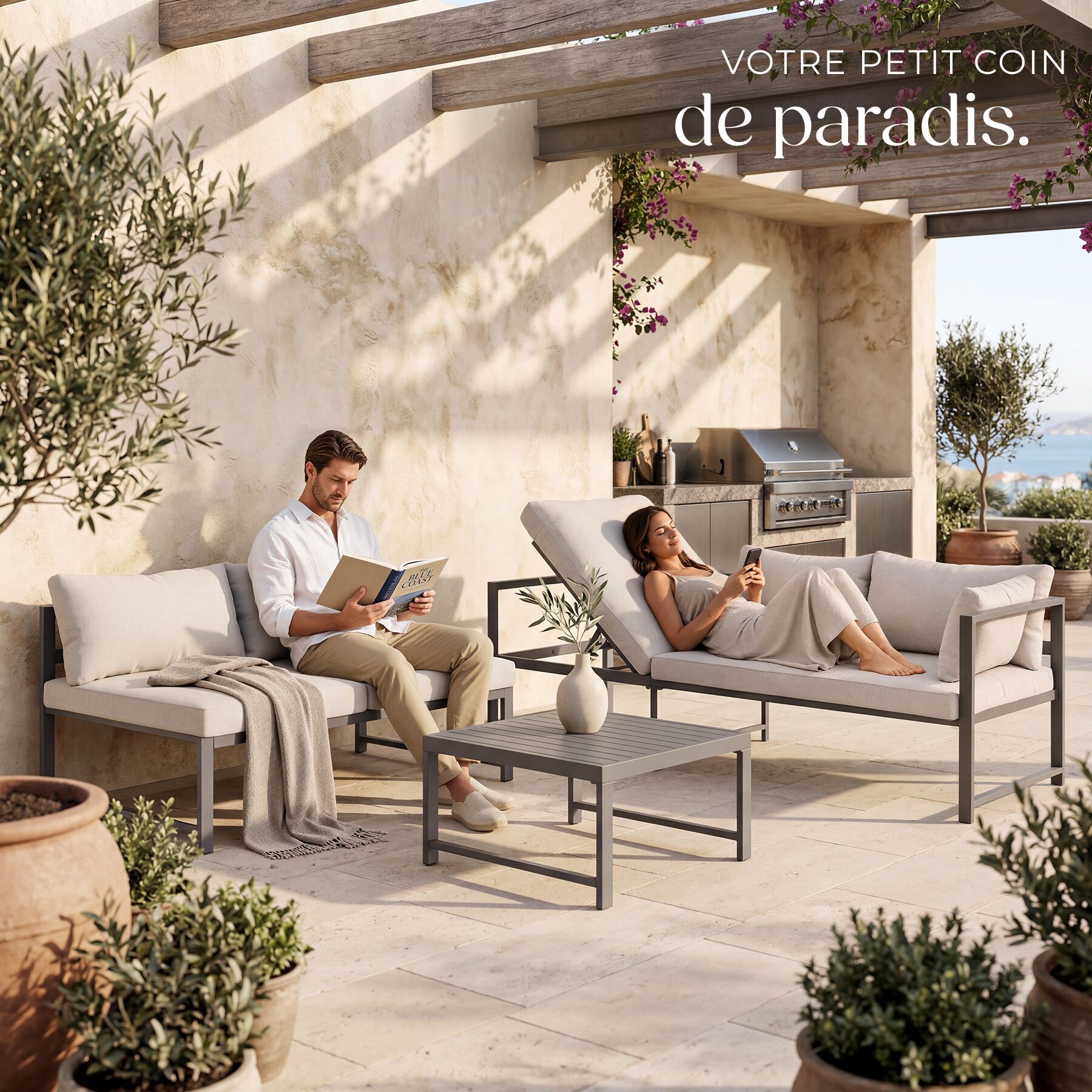 Salon bas de jardin en Aluminium Gris 4 personnes - 8