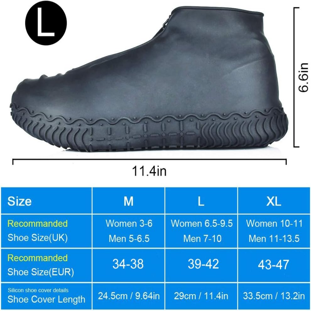 Couvre-chaussures imperméables en silicone réutilisables - Noir avec semelles renforcées antidérapantes - 5