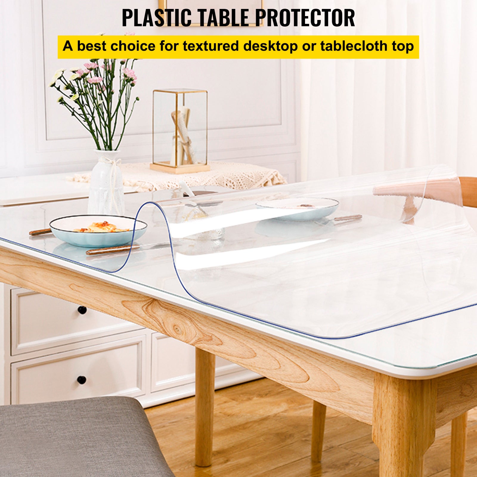 Nappe Rectangle Transparente VEVOR 91,4 x 152,4 cm Film de Table Transparent en PVC Épaisseur 1,5 mm Découper sur Mesure avec 2 Nappes de 30 x 46 cm - 2