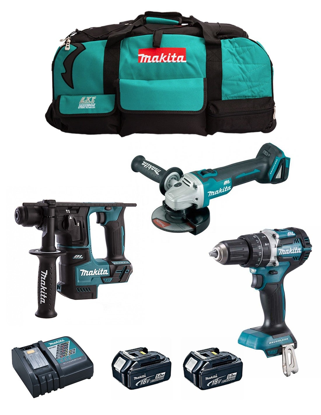 MAKITA Kit MK307 (DHP484 + DHR171 + DGA504 + 2 x 5,0 Ah + DC18RC ...
