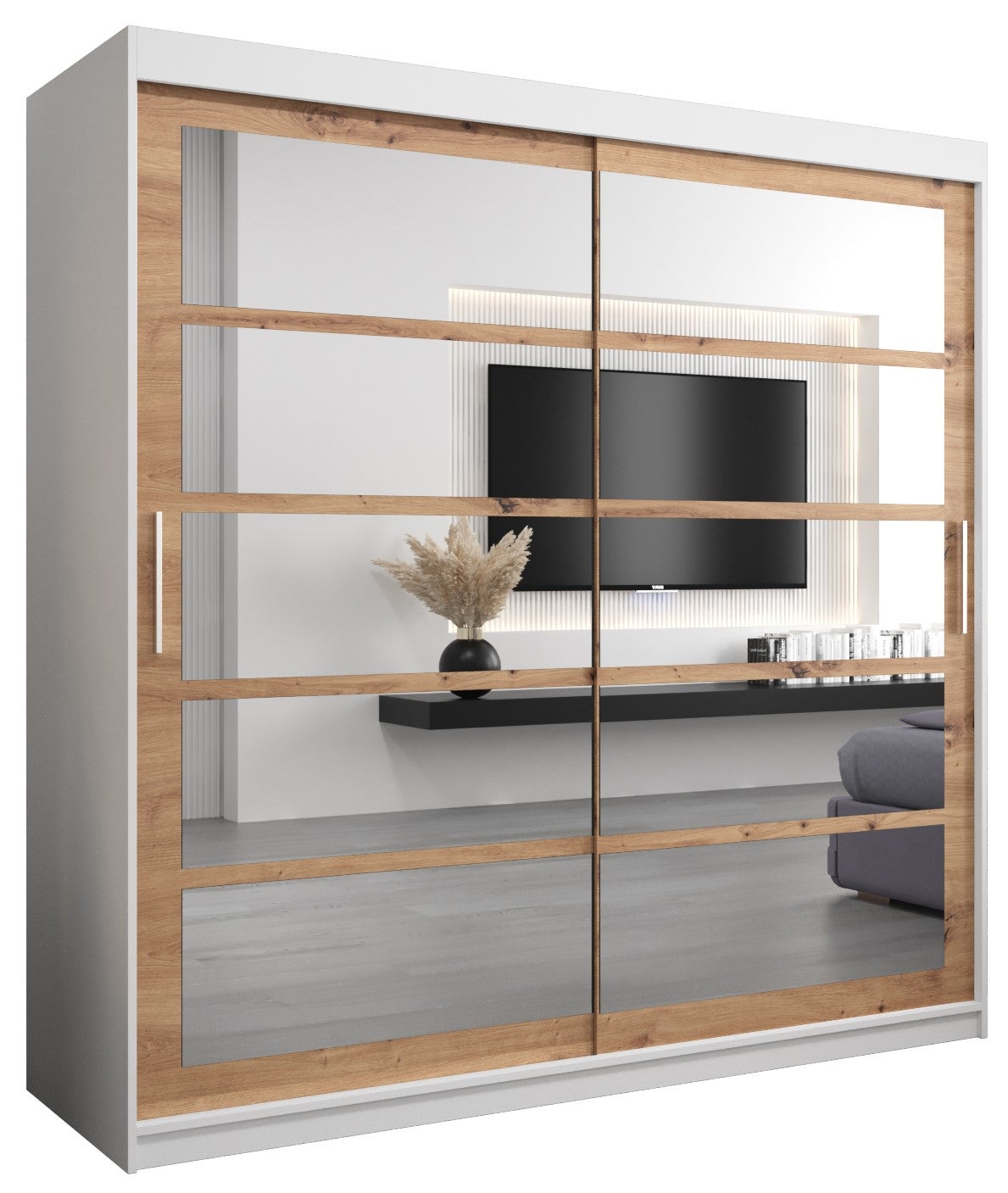 Szafa przesuwna garderoba ROMA 2 200 x 62 x 200 cm Biały + Artisan - Abiks Meble