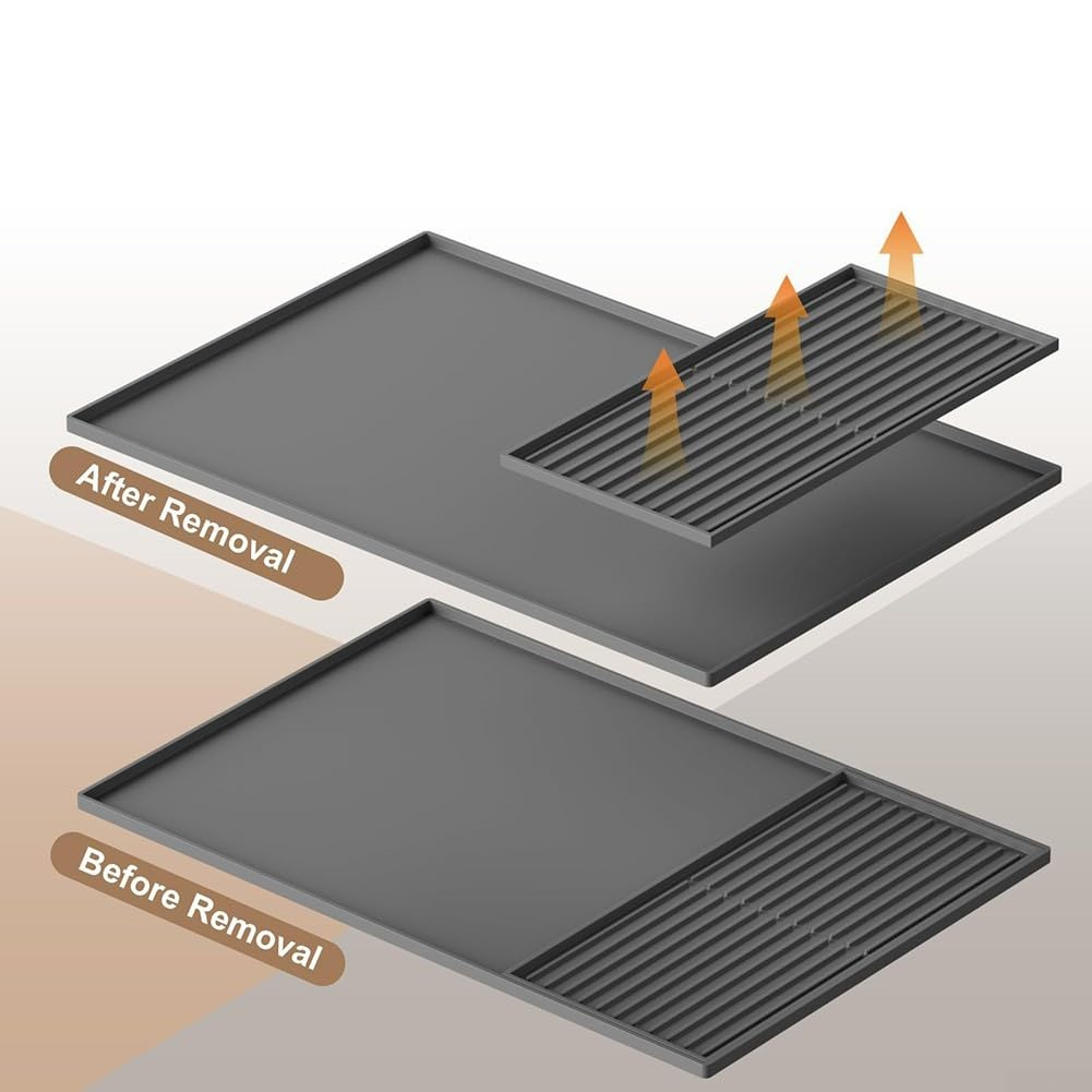 Tapete de silicona 2 en 1 para café, escurridor de platos, para cafetera, diseño antideslizante y bandeja de drenaje extraíble. - 3